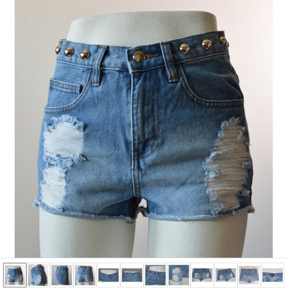 High Rise Studded Frayed Ripped Jeans  Shorts Hotpants Women sz 25 Forever 21 - Picture 1 of 11